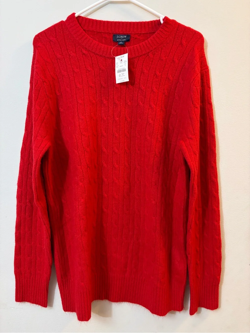 J. Crew NWT Mens Extra-Soft Cable Knit Crewneck Sweater Red Small Christmas